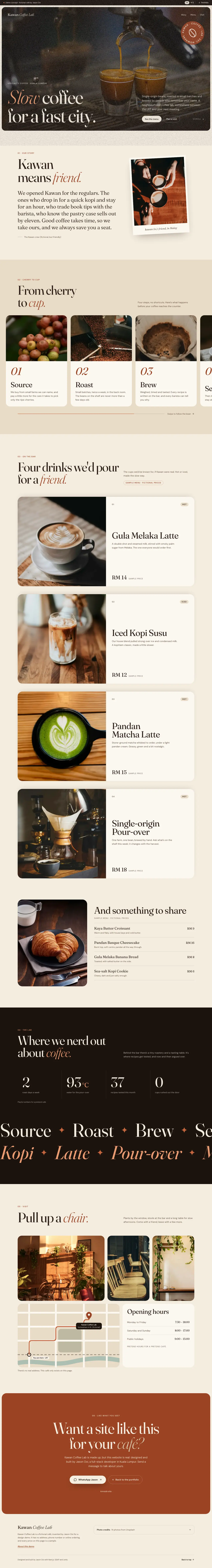 Full-page screenshot of Kawan Coffee Lab