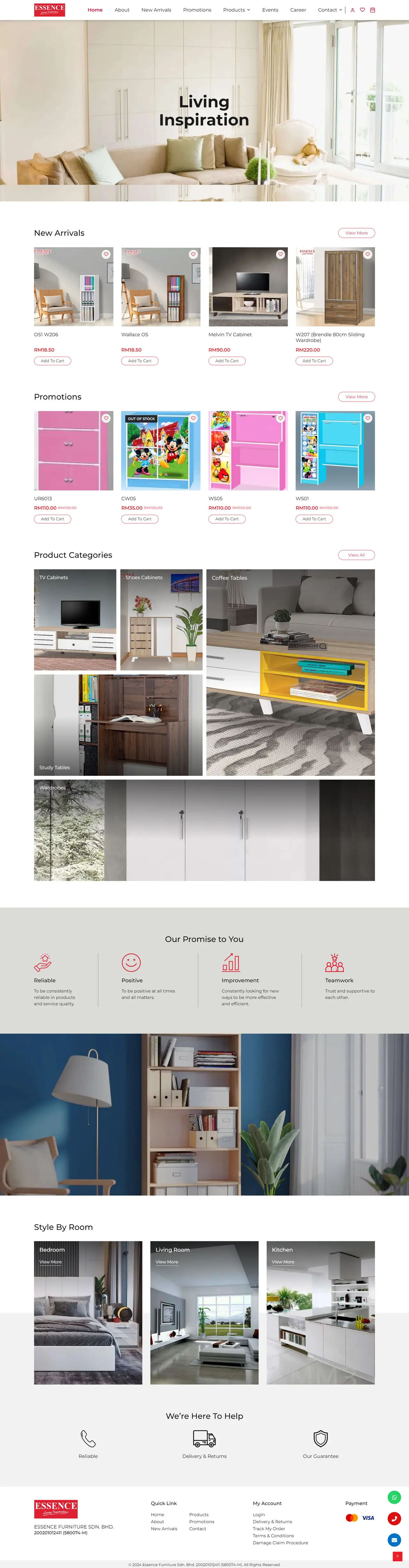 Full-page screenshot of Essence Furniture
